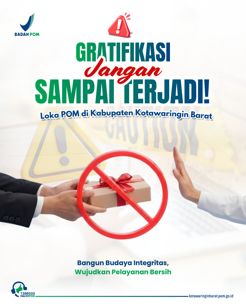 Loka POM di Kabupaten Kotawaringin Barat berkomitmen memberikan pelayanan publik yang profesional, transparan, berintegritas, dan bebas dari gratifikasi. Jika mengetahui atau mengalami dugaan gratifikasi, jangan ragu untuk melaporkannya melalui saluran pe